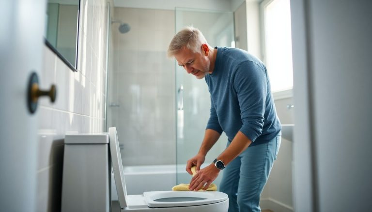 Un homme qui nettoie ses toilettes