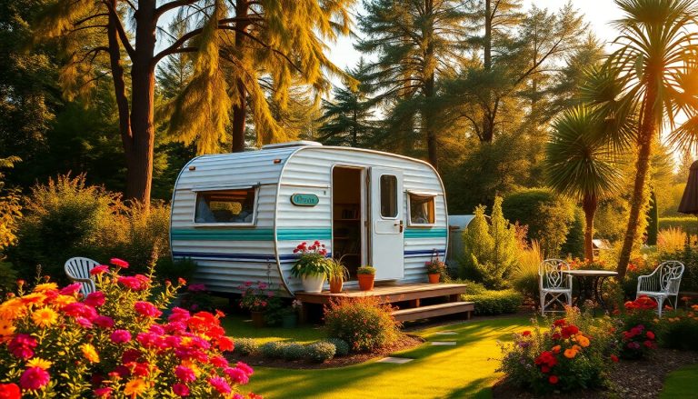 Caravane dans le jardin maison