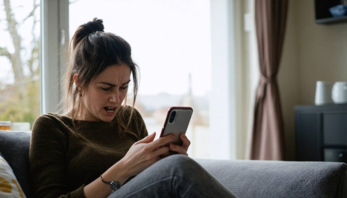 Femme qui lis sur telephone air degout