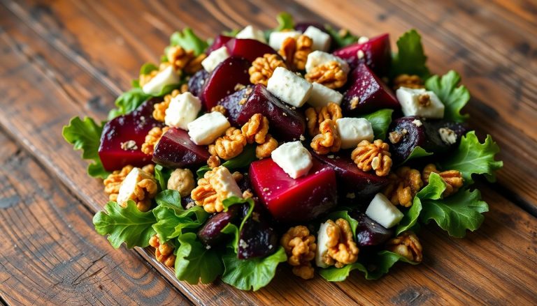 Salade de betteraves, noix et chèvre : un délice coloré et savoureux