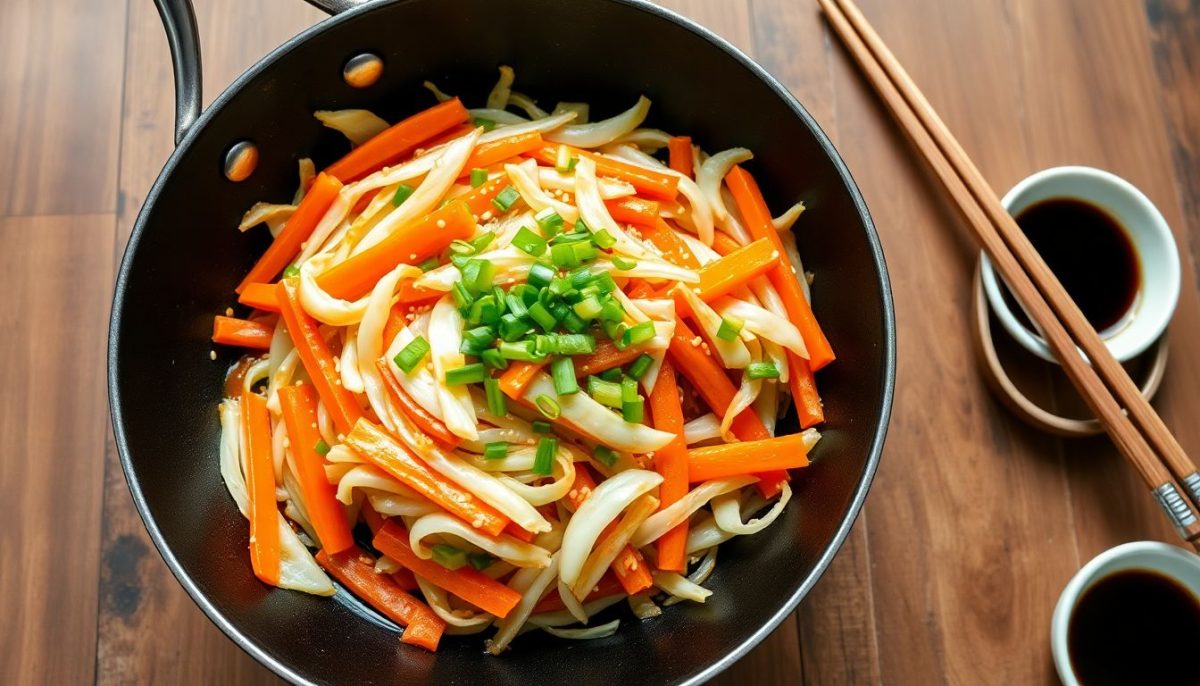 Wok de chou blanc aux carottes : une recette rapide et savoureuse à la sauce soja