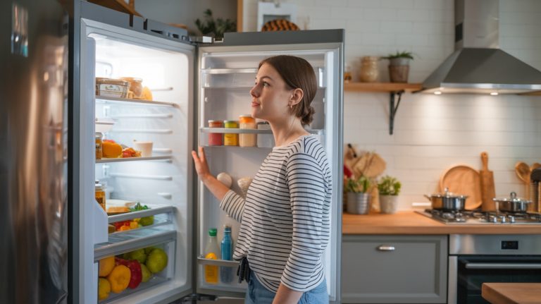 Femme devant frigo