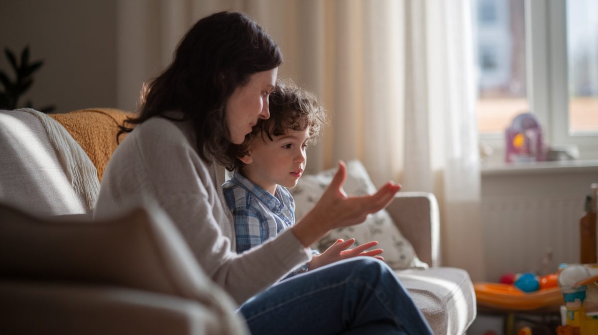 Femme qui parle a son enfant