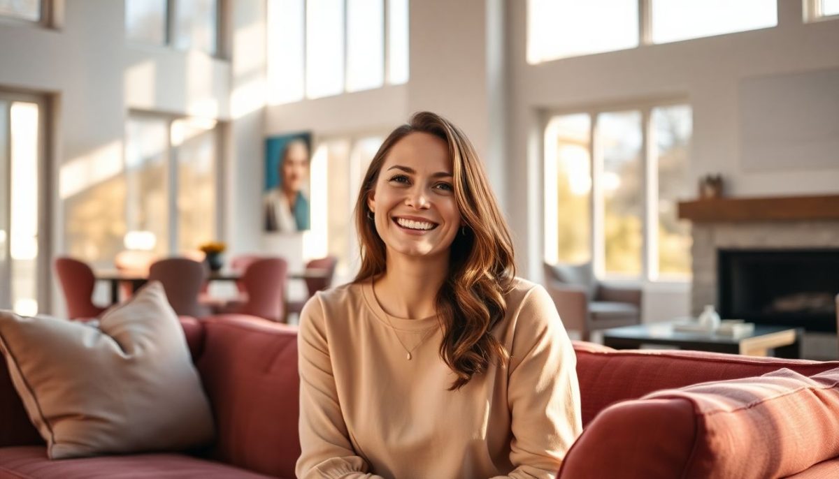 femme sourire salon