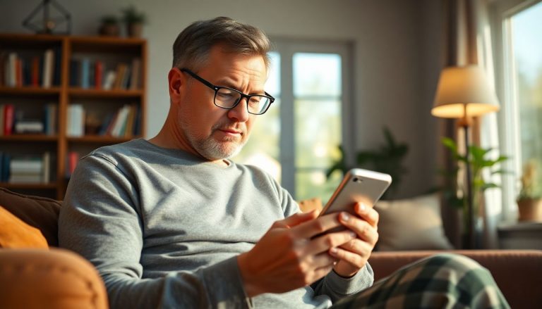 homme qui lis un article sur telephone