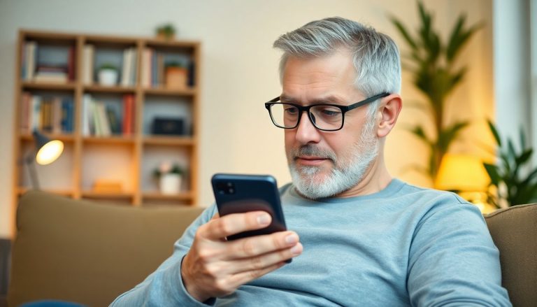 homme qui lis un article sur telephone
