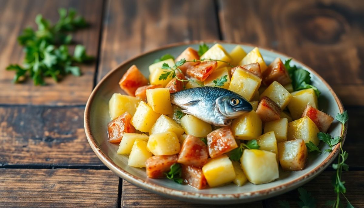 Salade tiède de pommes de terre, mâche et hareng fumé : l'alliance parfaite entre terre et mer