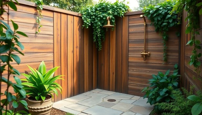 Douche extérieure DIY : transformez un coin de jardin en espace détente rustique et chic