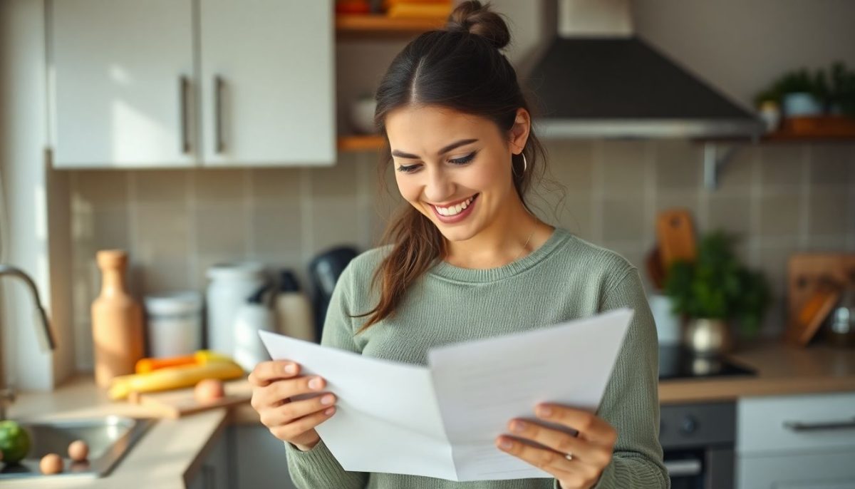 Femme dans sa cuisine liste de course