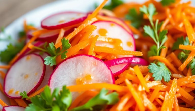 Salade croquante de radis et carottes râpées avec sa vinaigrette au miel