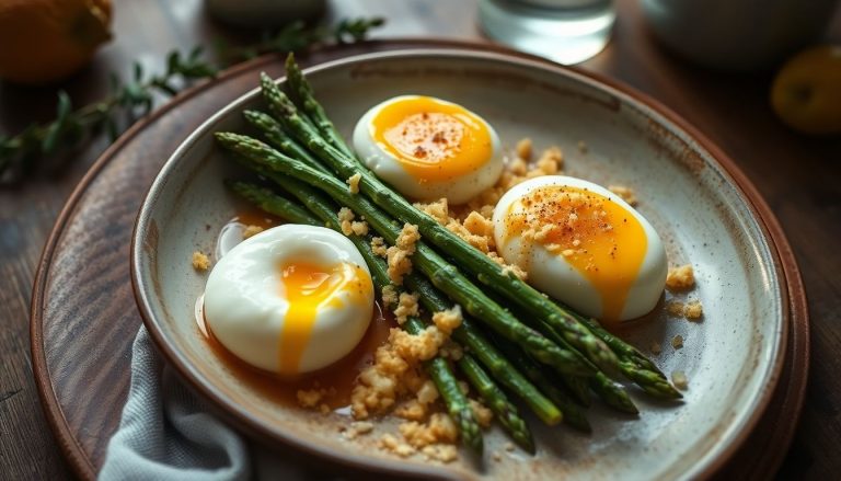 Poêlée d'asperges, œufs pochés et crumble de parmesan : le trio gagnant pour un repas printanier
