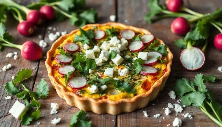 Quiche sans pâte aux fanes de radis et feta : un plat zéro déchet gourmand et rapide