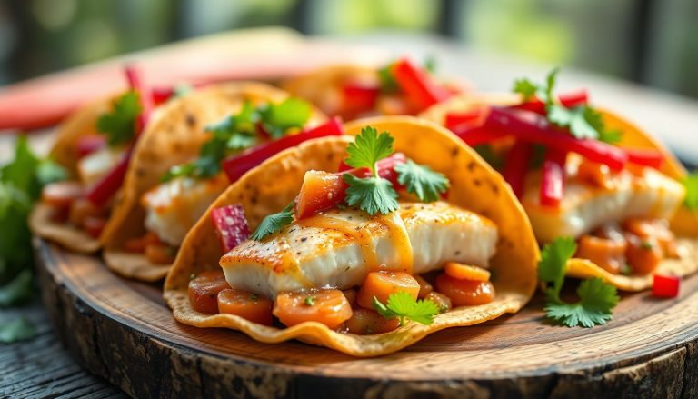 Tacos de poisson à la rhubarbe rôtie: le mariage audacieux des saveurs