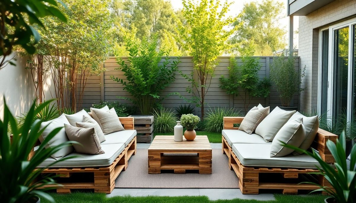 Transformation de 3 palettes en salon de jardin tendance : résultat impressionnant
