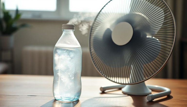 Bouteille d'eau glacée devant un ventilateur : créez votre propre climatisation naturelle économique