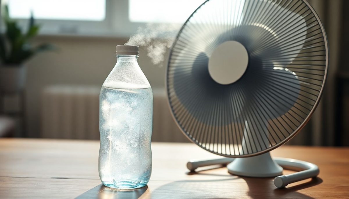 Bouteille d'eau glacée devant un ventilateur : créez votre propre climatisation naturelle économique