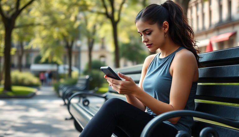 Femme en mode sport lire smartphone