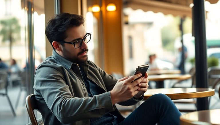 homme qui lis un article sur telephone