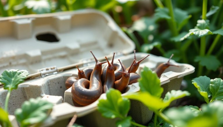 limaces dans boite d'oeufs dans le potager