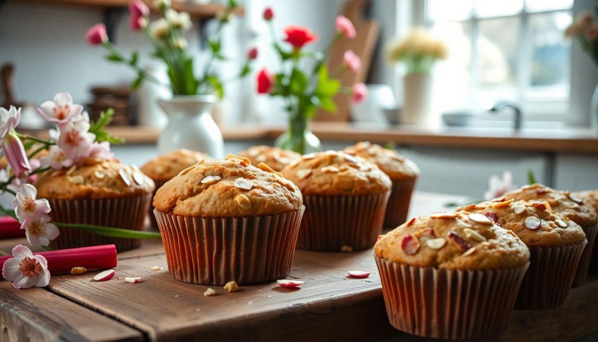 Muffins à la rhubarbe et amandes : une recette printanière irrésistible