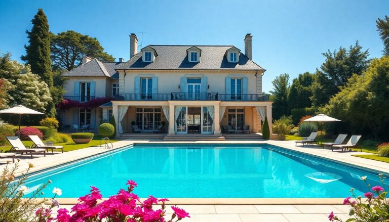 Piscine jardin belle maison