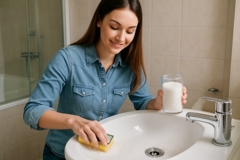 Cette astuce révolutionnaire avec du gros sel transforme le nettoyage de votre salle de bain