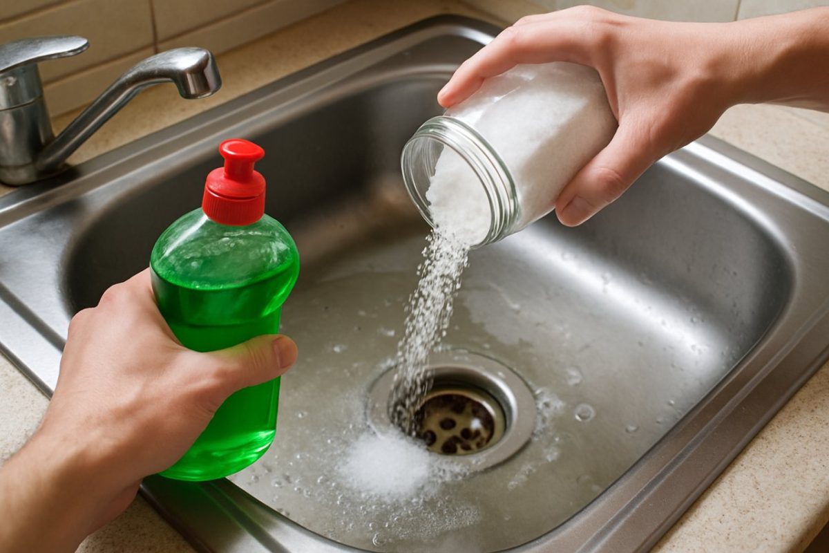 L'astuce du sel dans le liquide vaisselle : le mélange surprenant qui élimine définitivement les bouchons d'évier