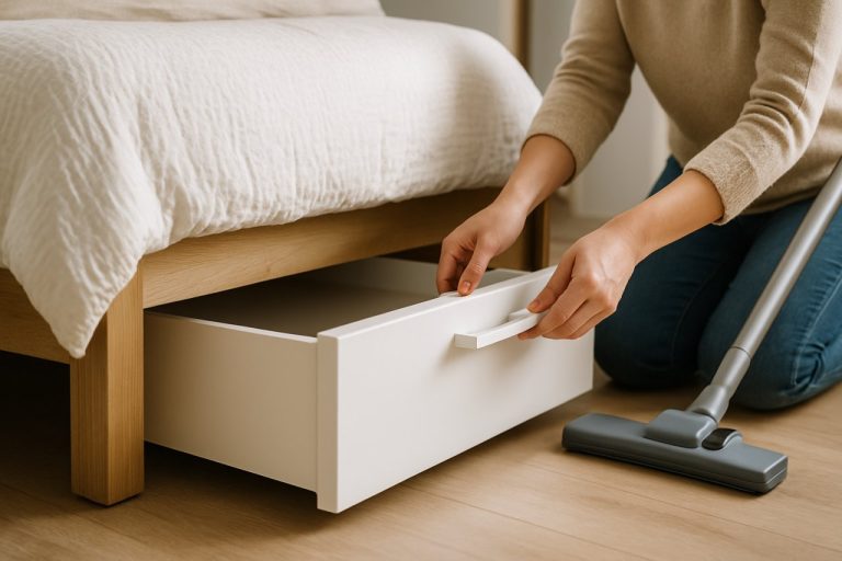 Ce rangement malin évite la poussière sous le lit et facilite le ménage