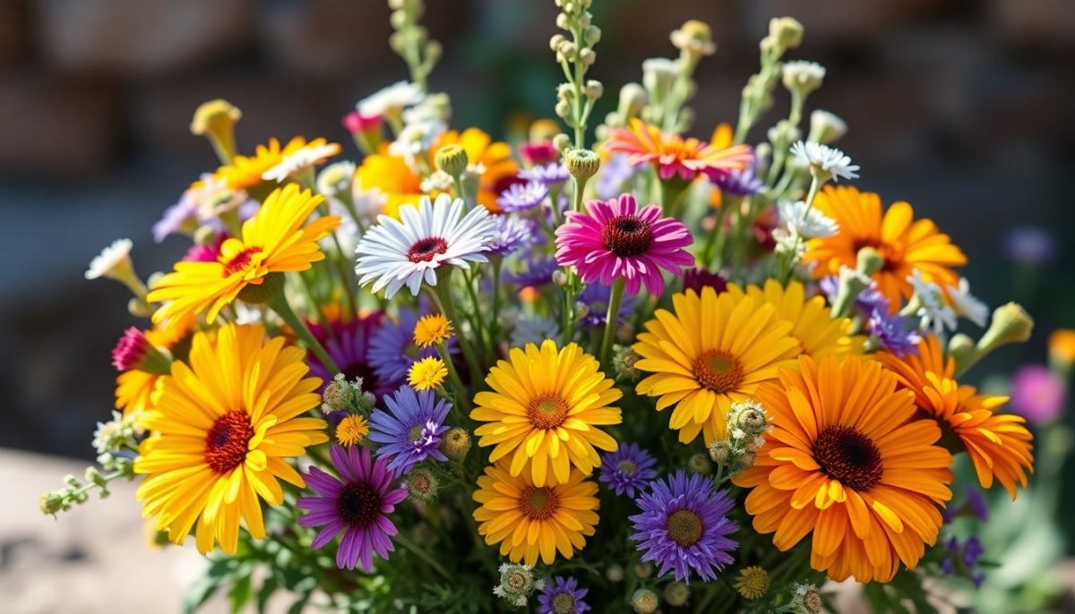 centaurées, nigelle, soucis