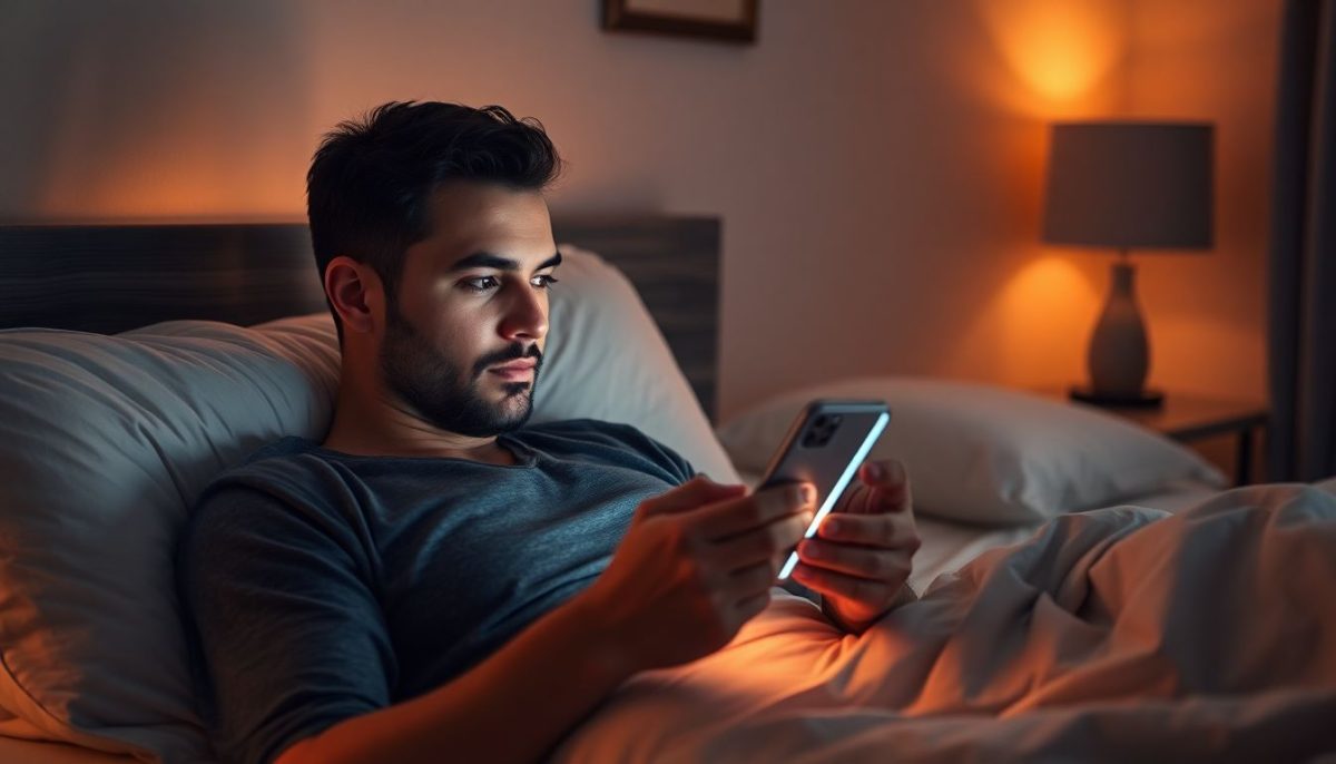 homme qui lis un article sur telephone dans son lit