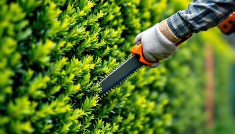 Taille et abattage d'une haie de thuyas : les trois outils indispensables pour travailler proprement sans abîmer le grillage